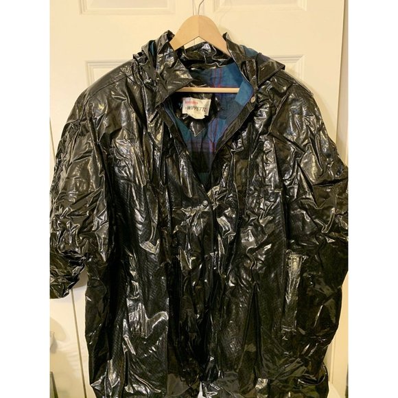 Vintage Kenn Sporn for Wippette Black Vinyl Plaid Rain Jacket‎ Sz XL One … - Picture 1 of 8